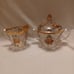 Sugar & creamer set with lid vintage roses sketched on glass