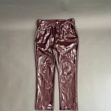 FAUX LEATHER MAROON GLOSS POLYURETHANE PUNK LUXURY PANTS