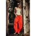 Free People Take Me With You Linen Blend Pants Drawstring Size XS ORANGE NWOT