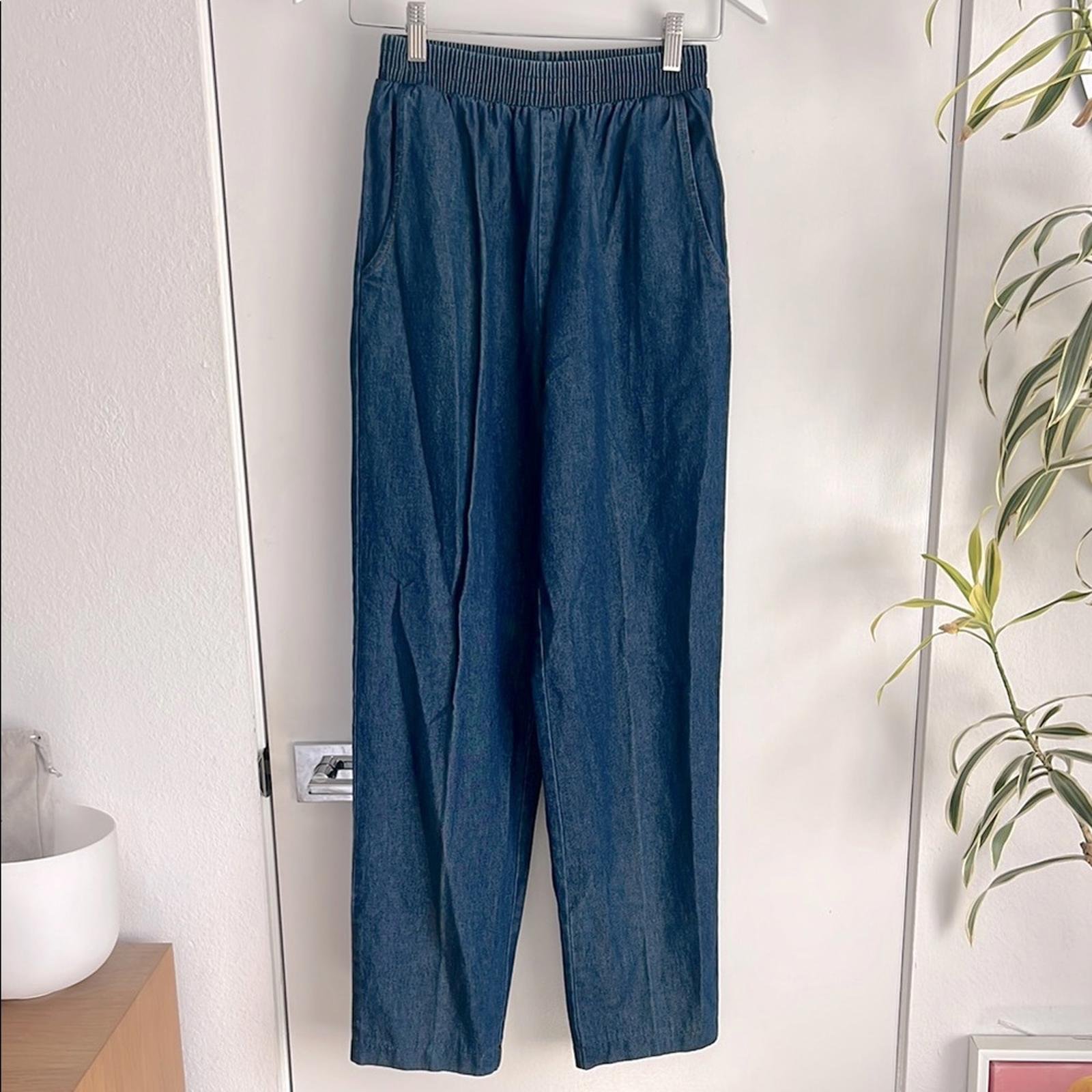 Vintage St. Germain Paris 100% Cotton Blue Denim Pull on Pants XS