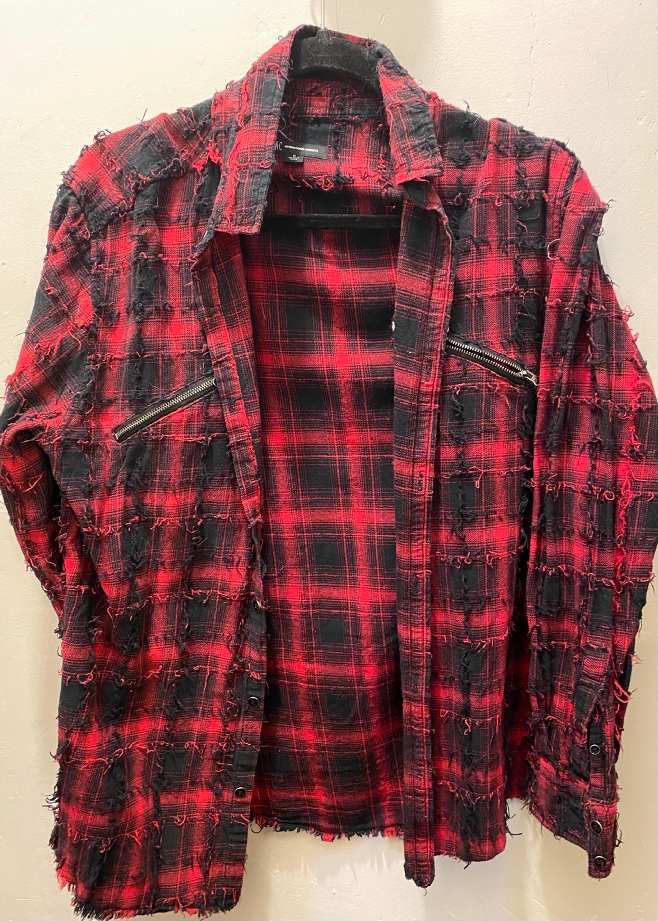 Men’s Medium INC raglan style red & black plaid long sleeve button up