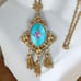 Antique guilloche enameled pendant necklace