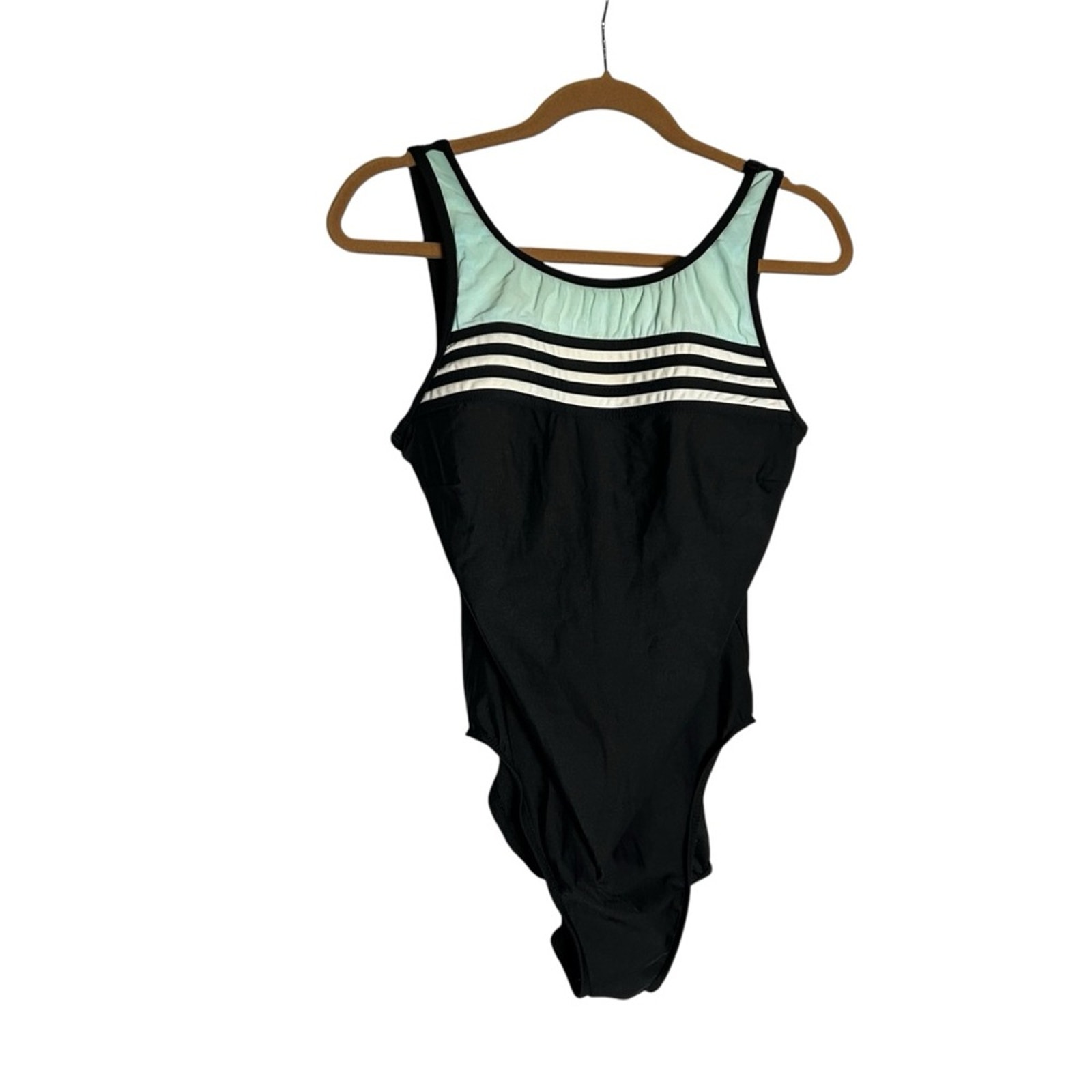 MiracleSuit Black Color Block Stripe One Piece Swimsuit 78237A Size 14