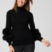 NWT Chicos Faux Fur-Trimmed Knit Turtleneck Sweater SZ 1/M Bishop Sleeves Black