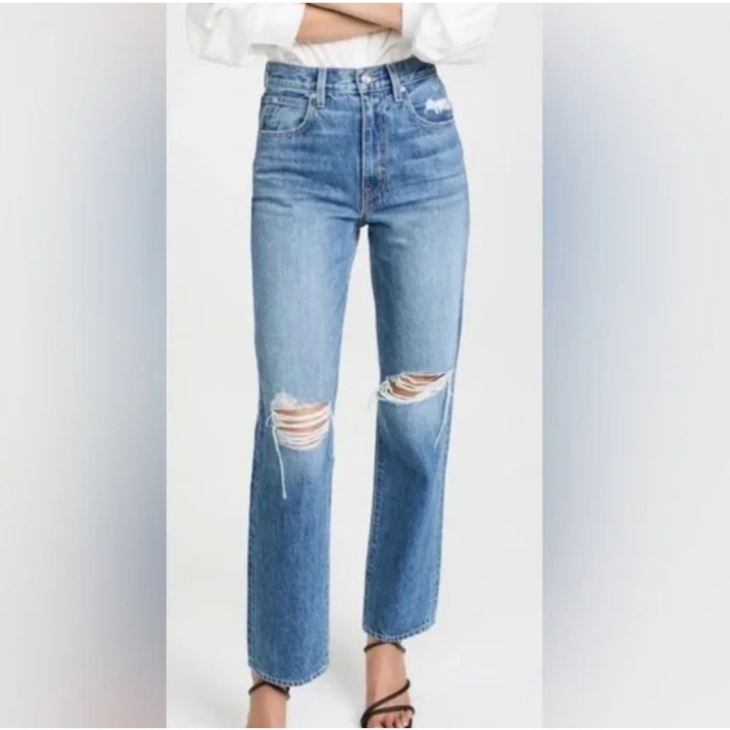Slvrlake London Vintage Straight Distressed Jeans Gimme Shelter Medium Blue 31