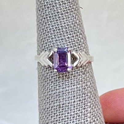 Sterling Silver Emerald Cut Amethyst Ring SR-2011