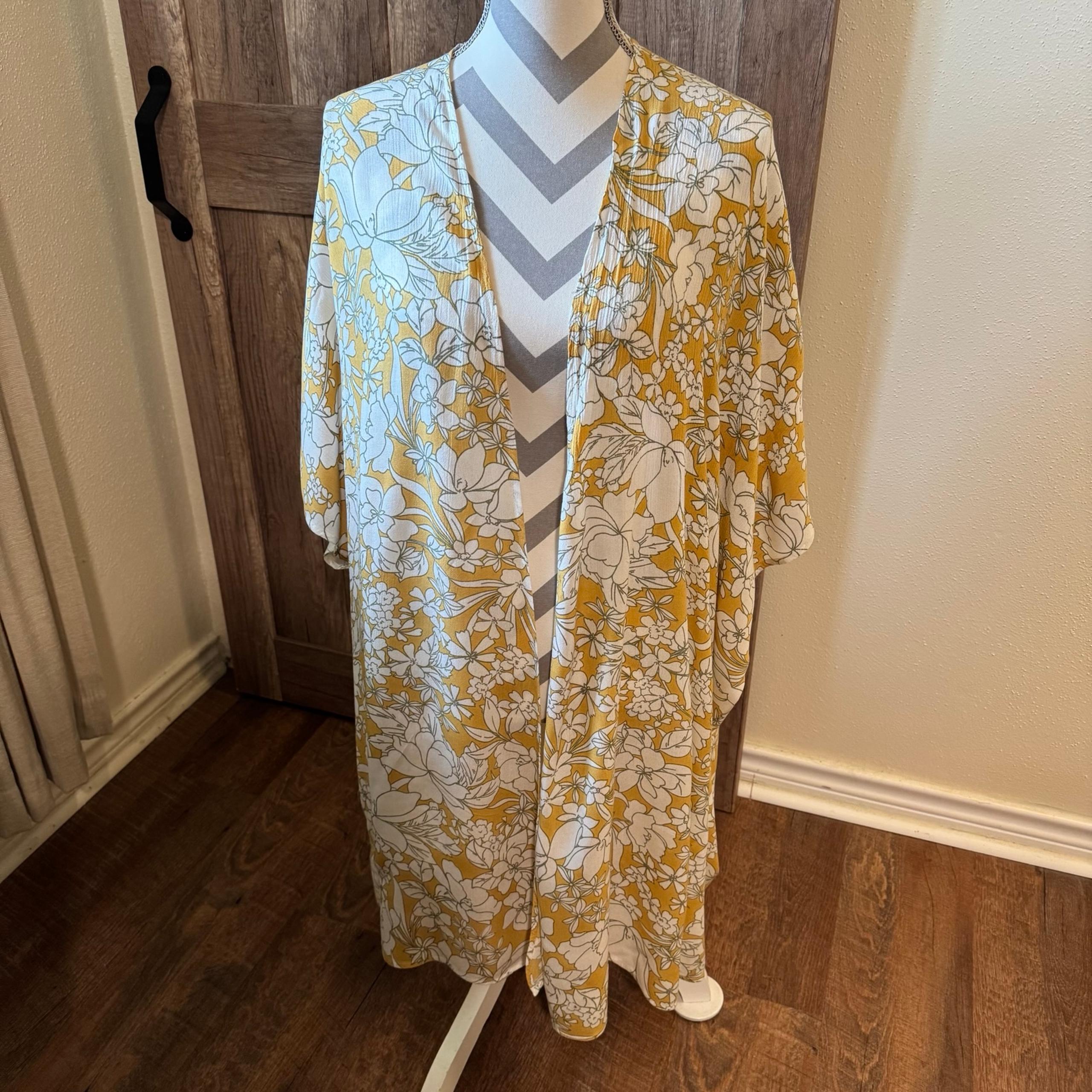O’Neill small yellow floral spring kimono wrap swimsuit coverup