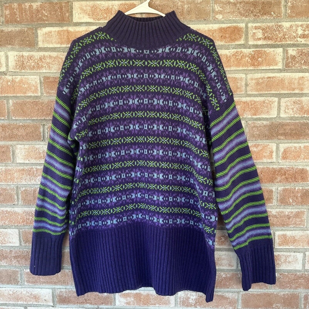 Stefano Basics Vintage Tunic Mock Neck Sweater Oversized Colorful Small