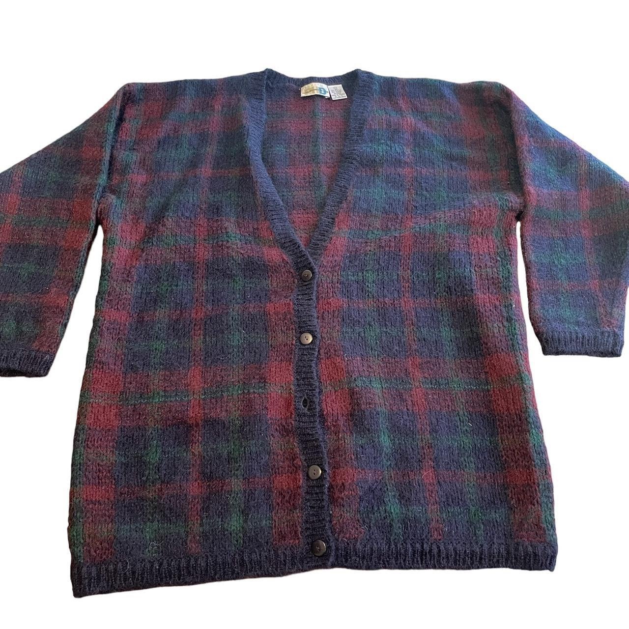 Vintage Mohair Plaid Cardigan Sweater