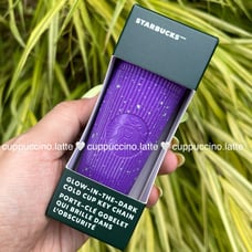 NWT Starbucks 2024 Purple Pleated Speckled Glow Halloween Mini Tumbler Keychain