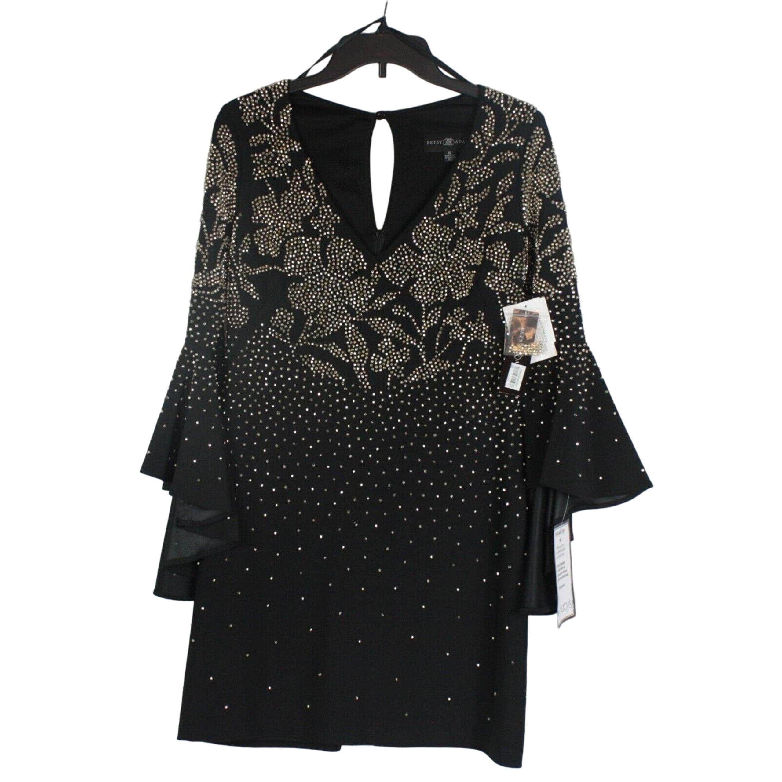 NWT Betsy & Adam Black Beaded Cocktail Mini Dress Womens size 6 Retail $299