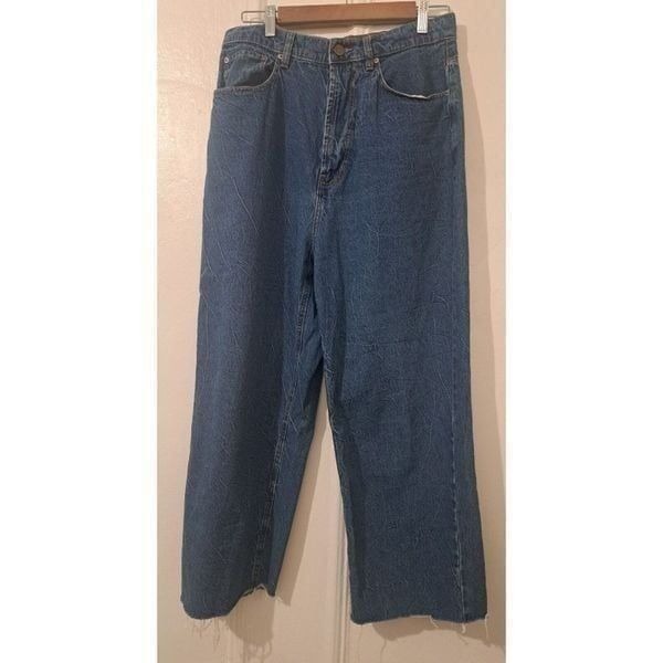 Bdg Womens Size 30 Hi Rise Wide Leg Blue Jeans Pants Raw Cut Off Hem