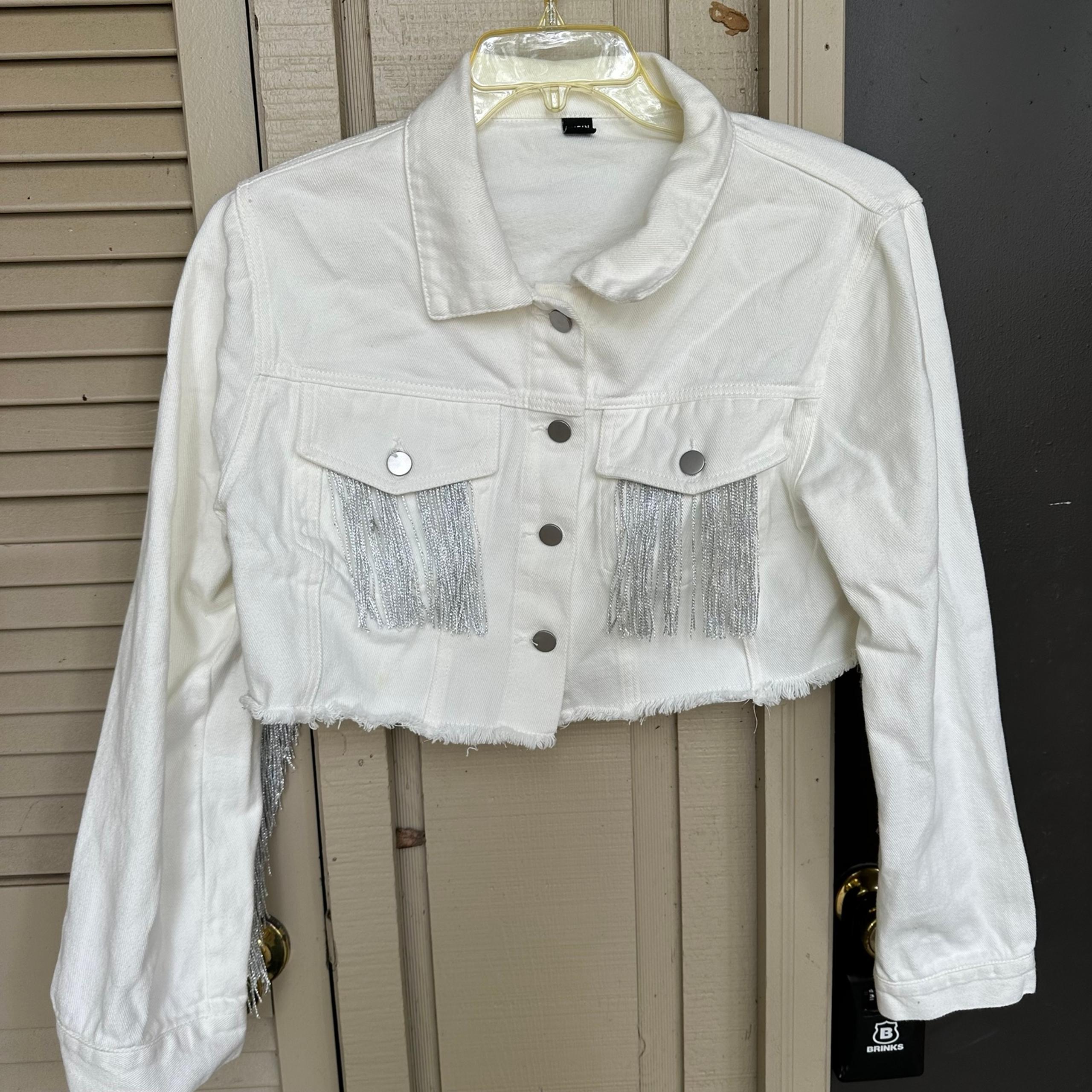 SHEIN Fringe Crop Denim Jacket Size Large