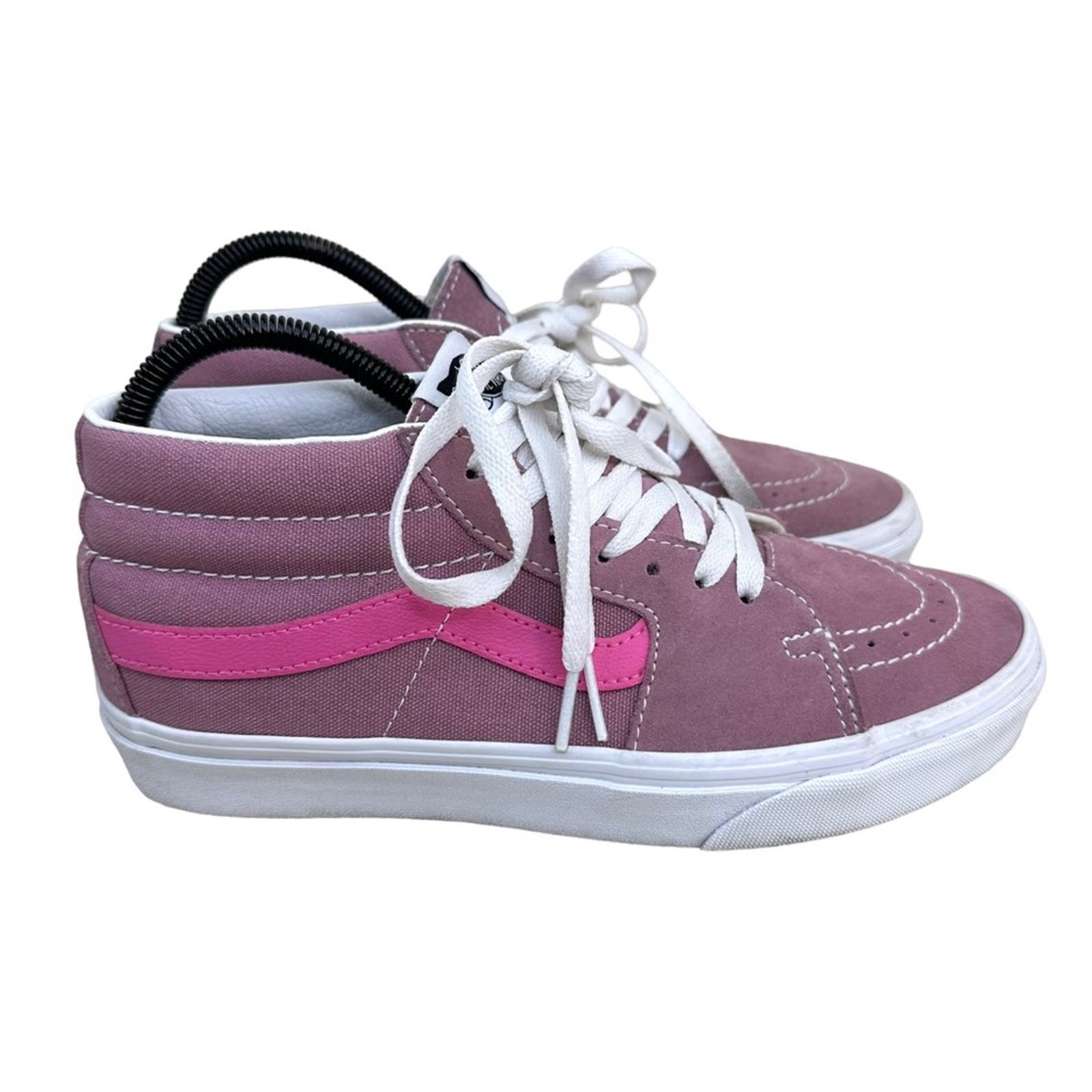 Pink vans with roses top