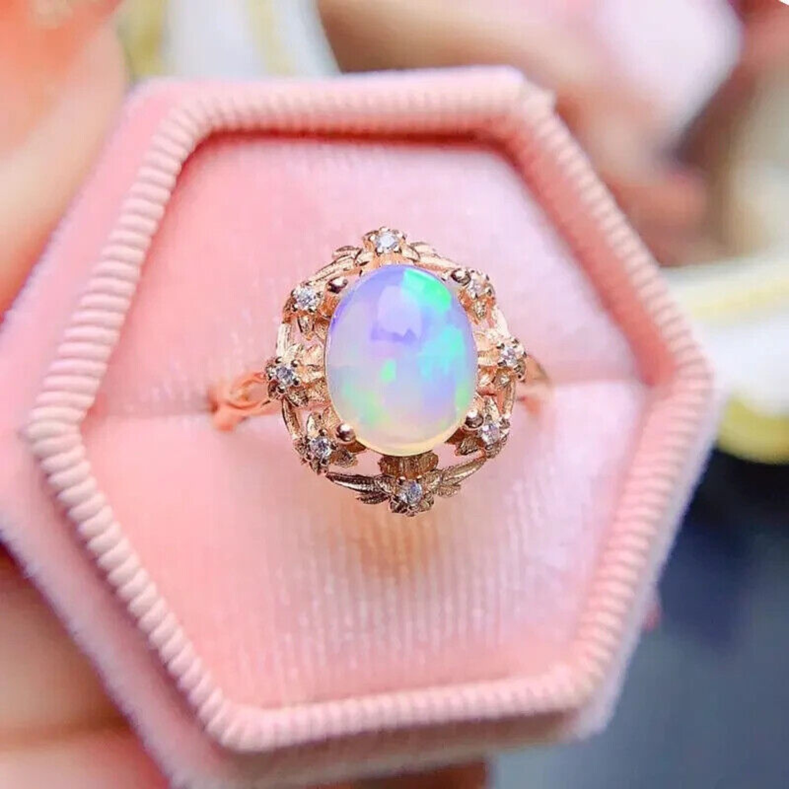 Fire Opal Statement Ring 8x10mm 1.7CT, Natural Fire Opal Ring