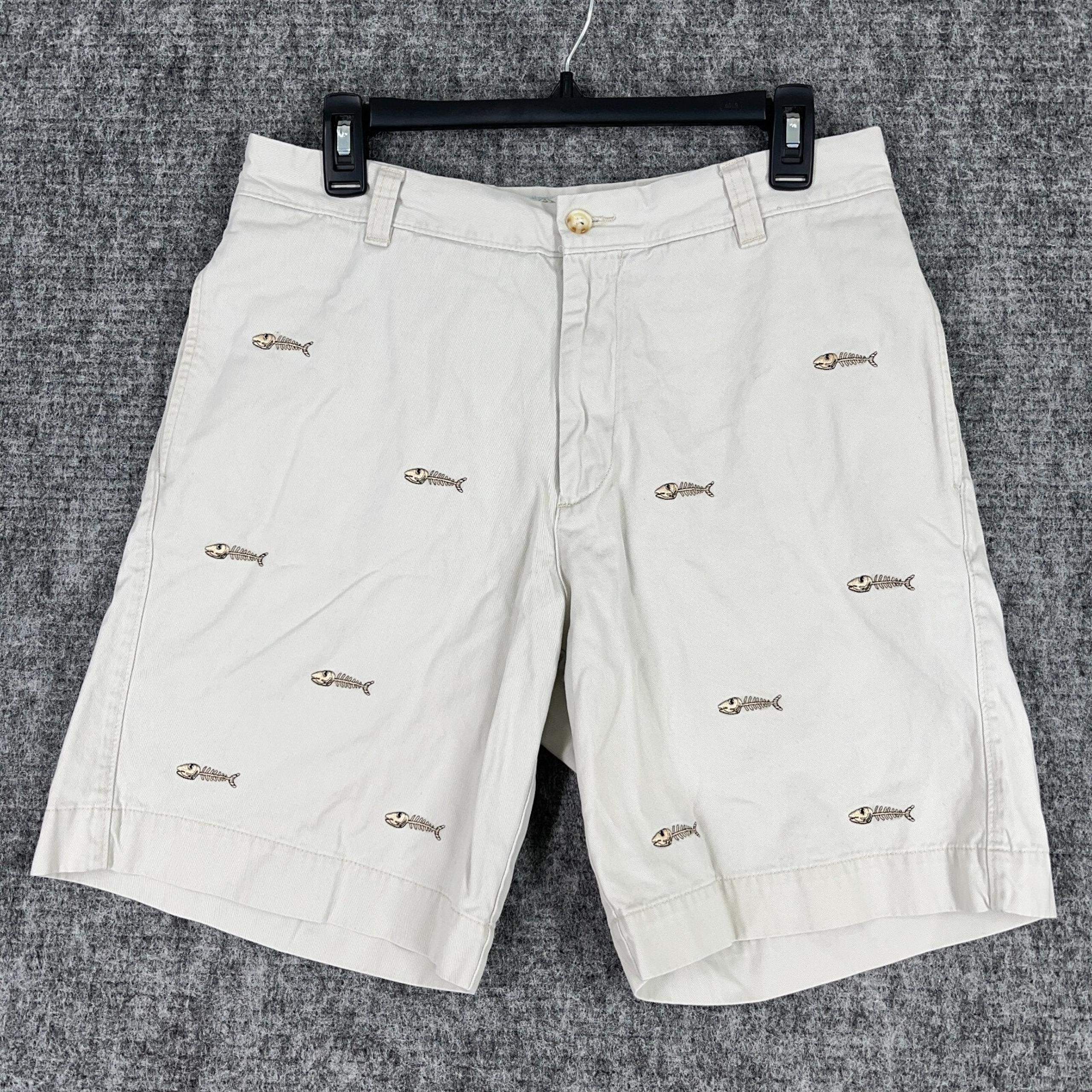 Berle Mens Chino Shorts 32 Beige Fish Skeleton Stone Washed Preppy Vintage 1990s