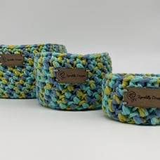 Handmade crochet nesting baskets