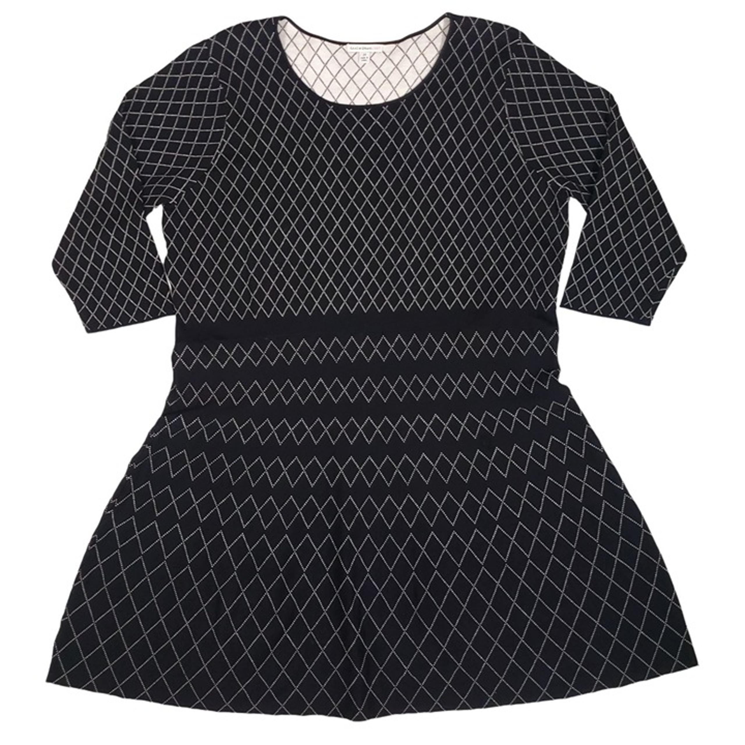 Isaac Mizrahi Sweater Dress Size 3X Knit Fit Flare Argyle Black White Plus