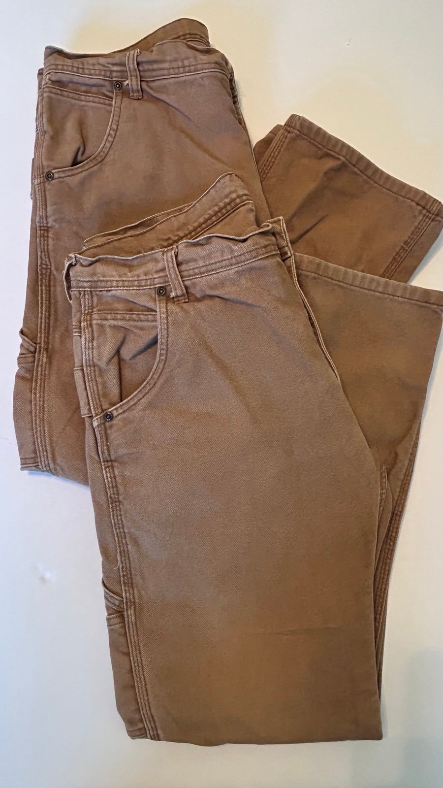 2 Pair Key Double Knee Pants Mens 32X30 Faded Brown Duck Canvas Work See Desc