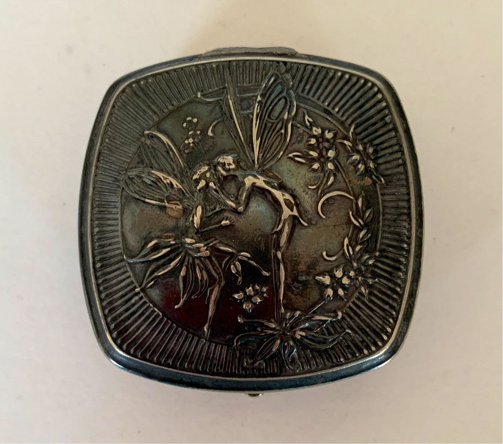 Vtg 1920's Djer-Kiss Kerkoff Kissing Fairies Powder Mirror Compact Art Nouveau