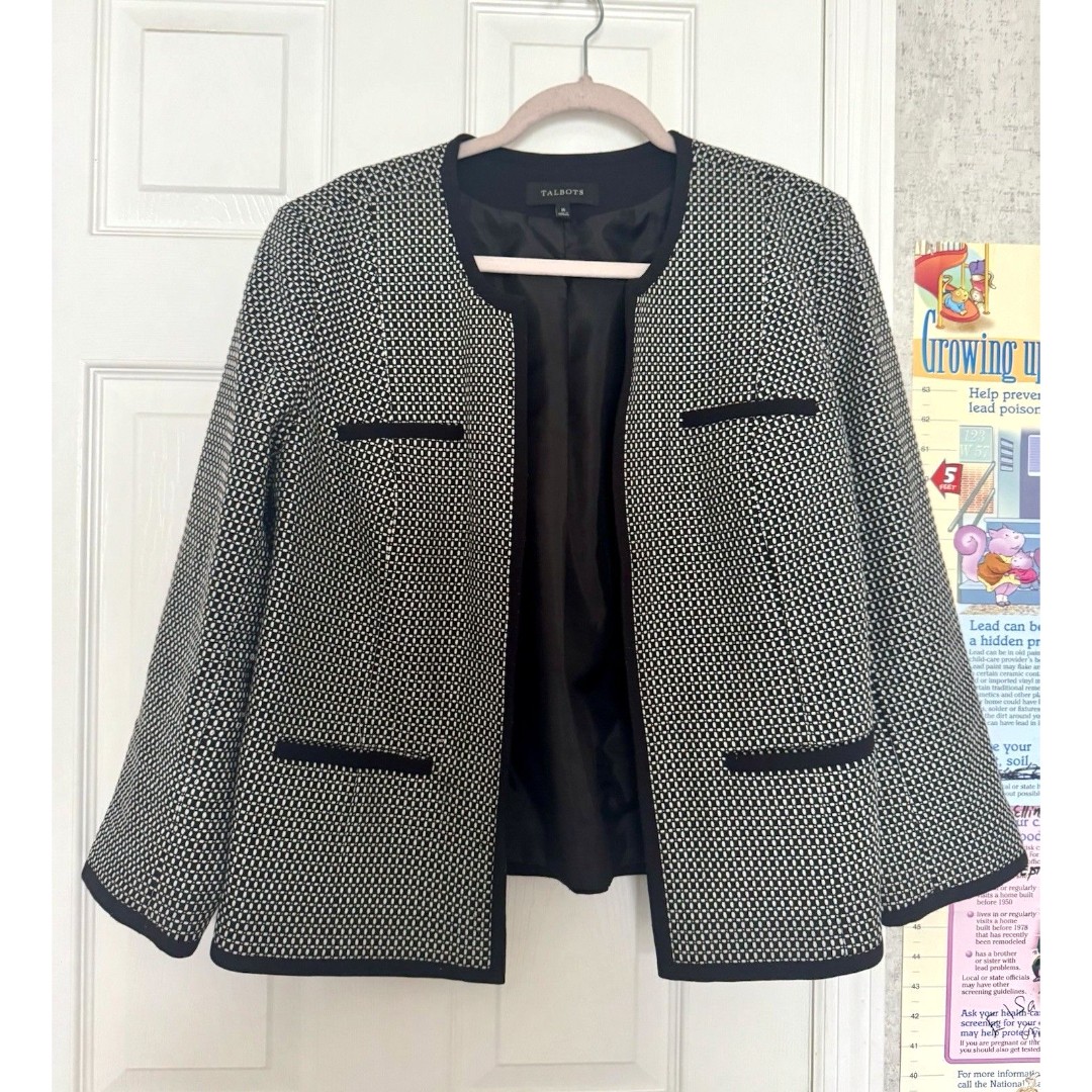 Talbots Women’s Blazer Size 16 Cotton Black White Workwear Business