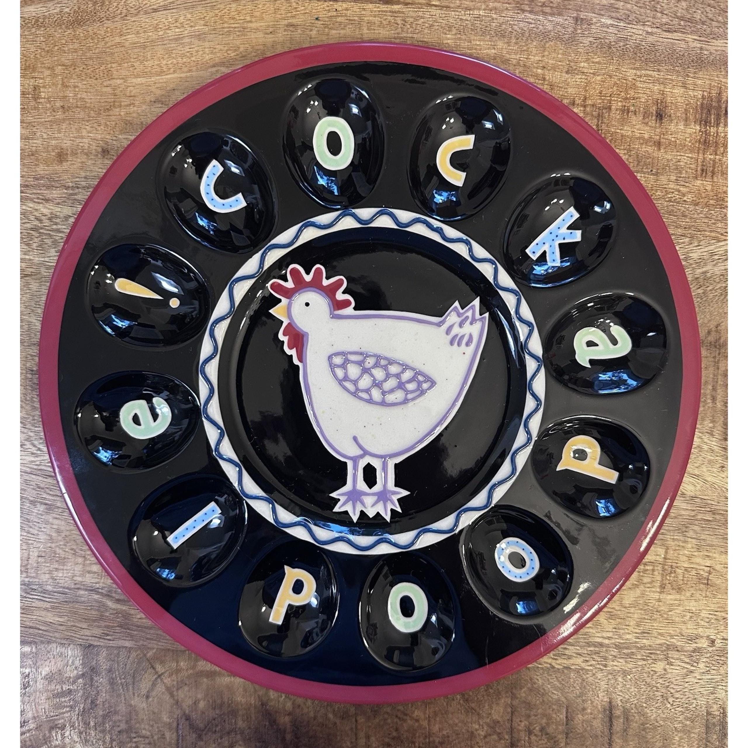 Deviled Eggs Chicken Plate Platter Kitchen Roosters Becky Denny Cockadoodle!
