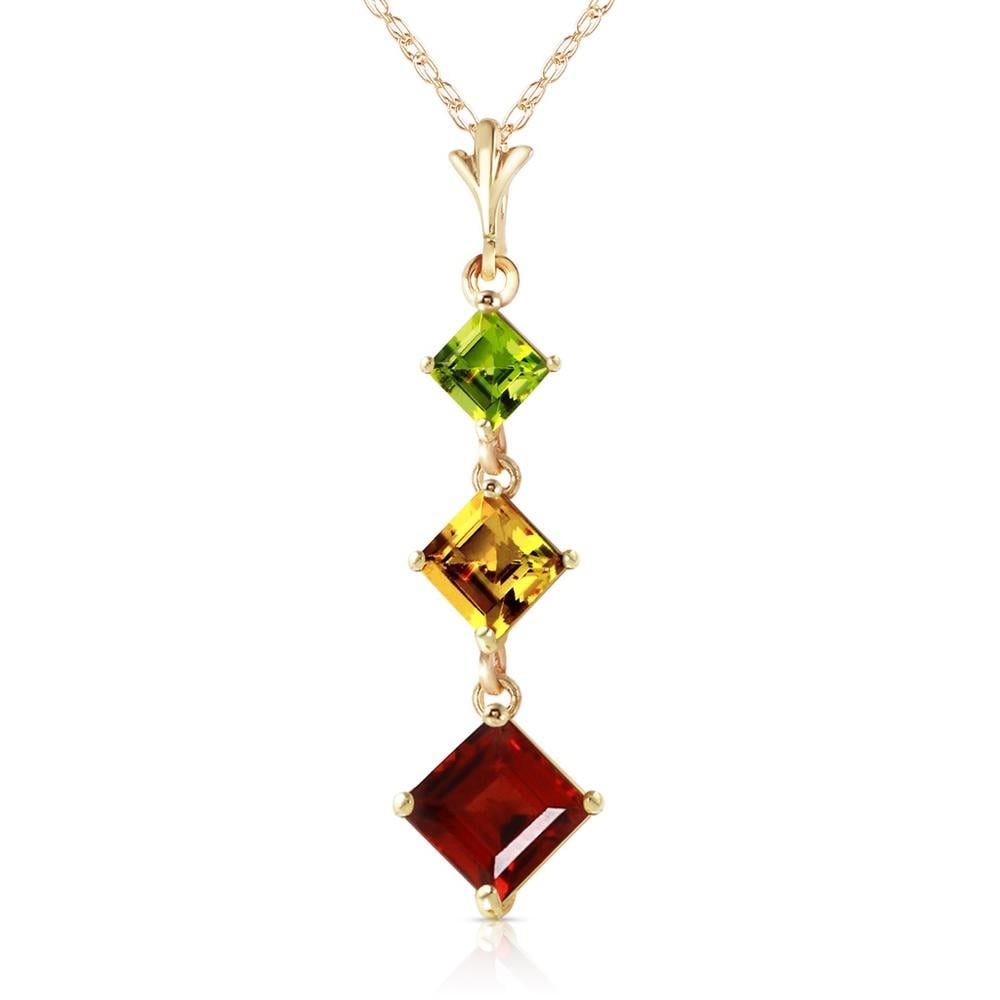 14K. GOLD NECKLACE WITH PERIDOT, CITRINE & GARNET