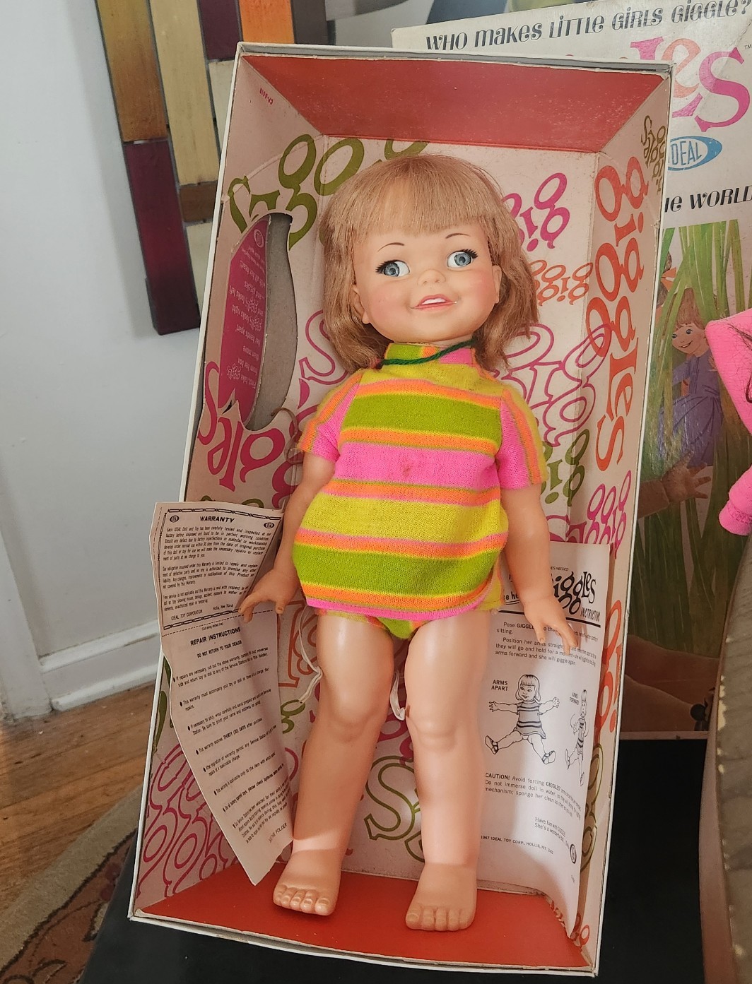 Vintage IDEAL Baby Giggles Doll with Box and Instructions Read
