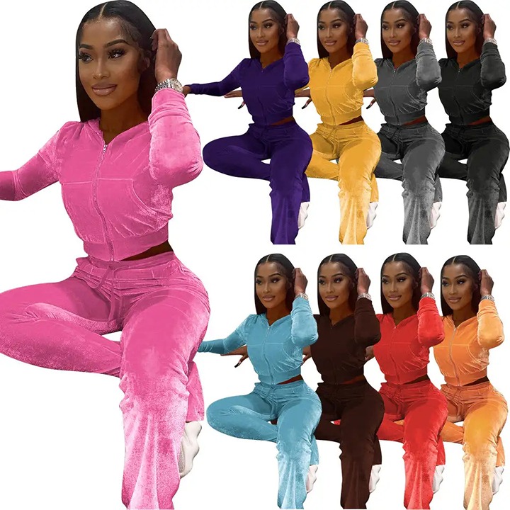2 piece velvet velour hoodie set