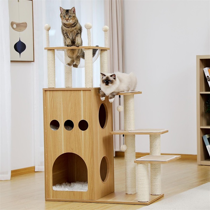 Pefilos 49 Cat Condo for Multiple Cats Wood Cat Tree Modern Cat Tower Kitten La