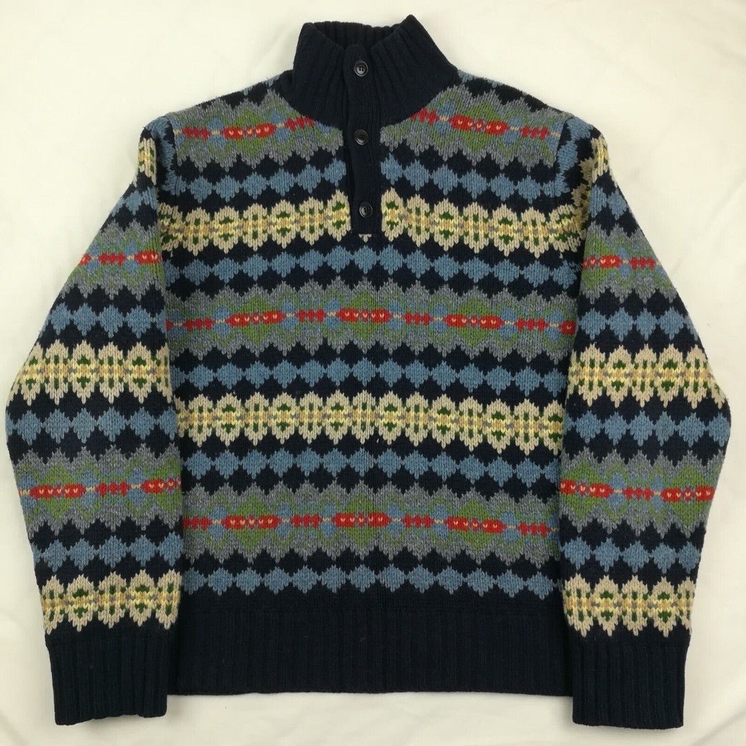 Vintage J Crew Mens XL 100% Lambswool Fair Isle Pullover Sweater