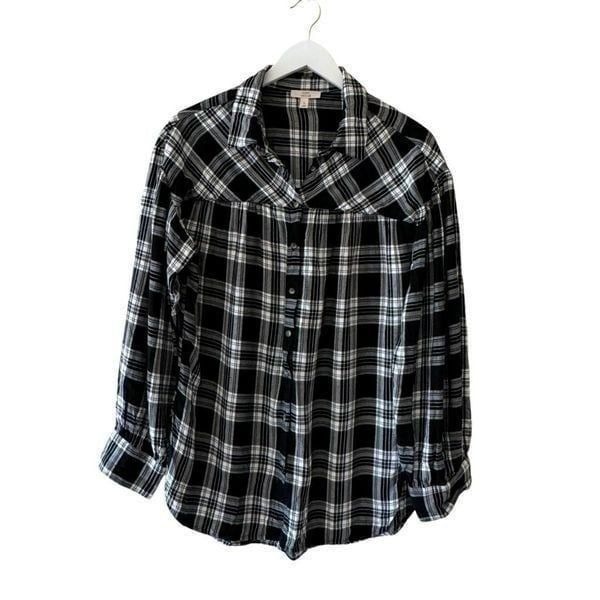 Como Vintage Tunic Top Black White Button Down Baby Doll Long Sleeve Nordstrom