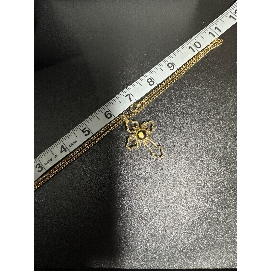 Nativity Cross Holy Land Relic Israel Bethlehem Gold Tone Necklace 14 Point Star - detail