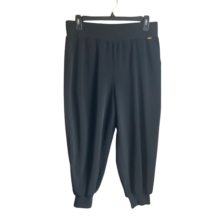 St. John Sz. Small Black Crop Joggers Pants Lightweight Stretch Pull-on Barrel L