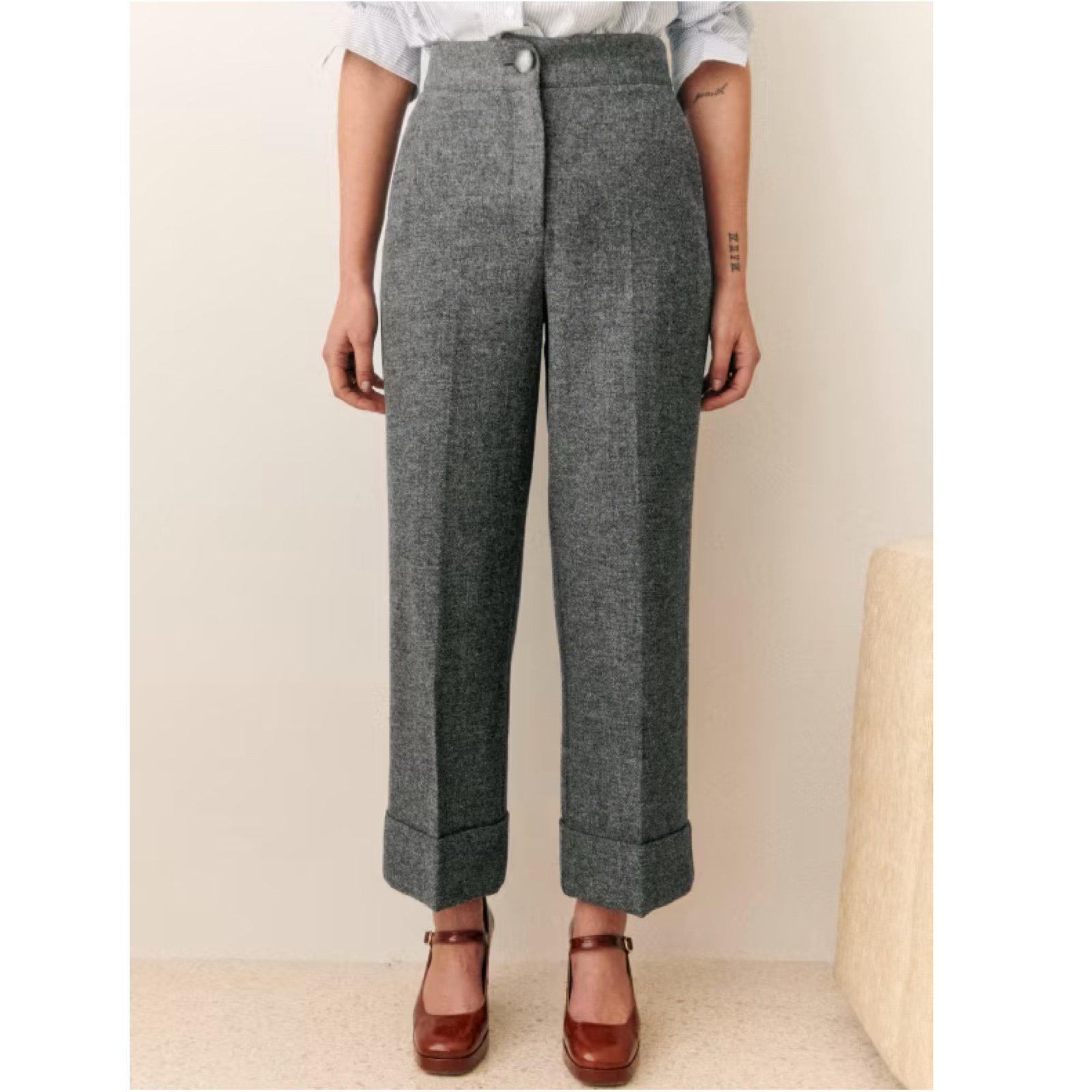SÉZANE Damon Virgin Wool Ankle Length Pants, Mottled Grey, FR34/US2