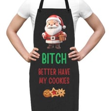 Christmas Apron Funny Apron Humorous Christmas Apron Black Apron Santa Clause