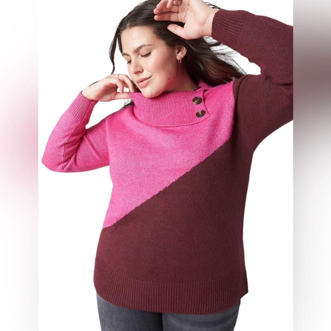 Lane Bryant Classic Split-Cowlneck Pullover Sweater size 22/24 Pink Burgundy 3X