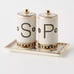 Anthropologie Bistro Tile Stoneware Salt Pepper Shaker Set 3 Pcs Mosaic New