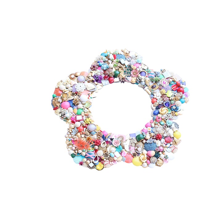 Jewelry Covered Mirror Flower Shape Vintage Colorful 91829