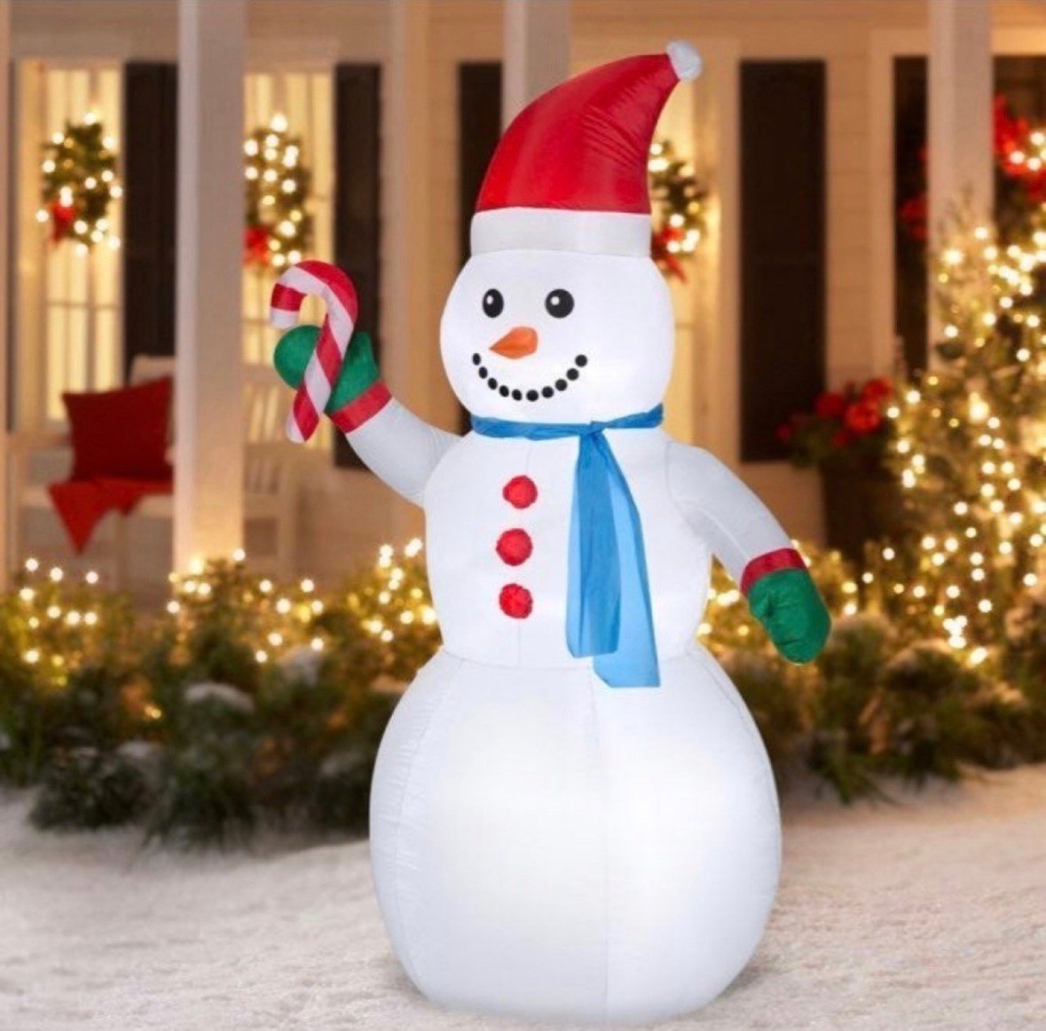7ft Snowman with Candy Cane Holiday Airblown Inflatable
