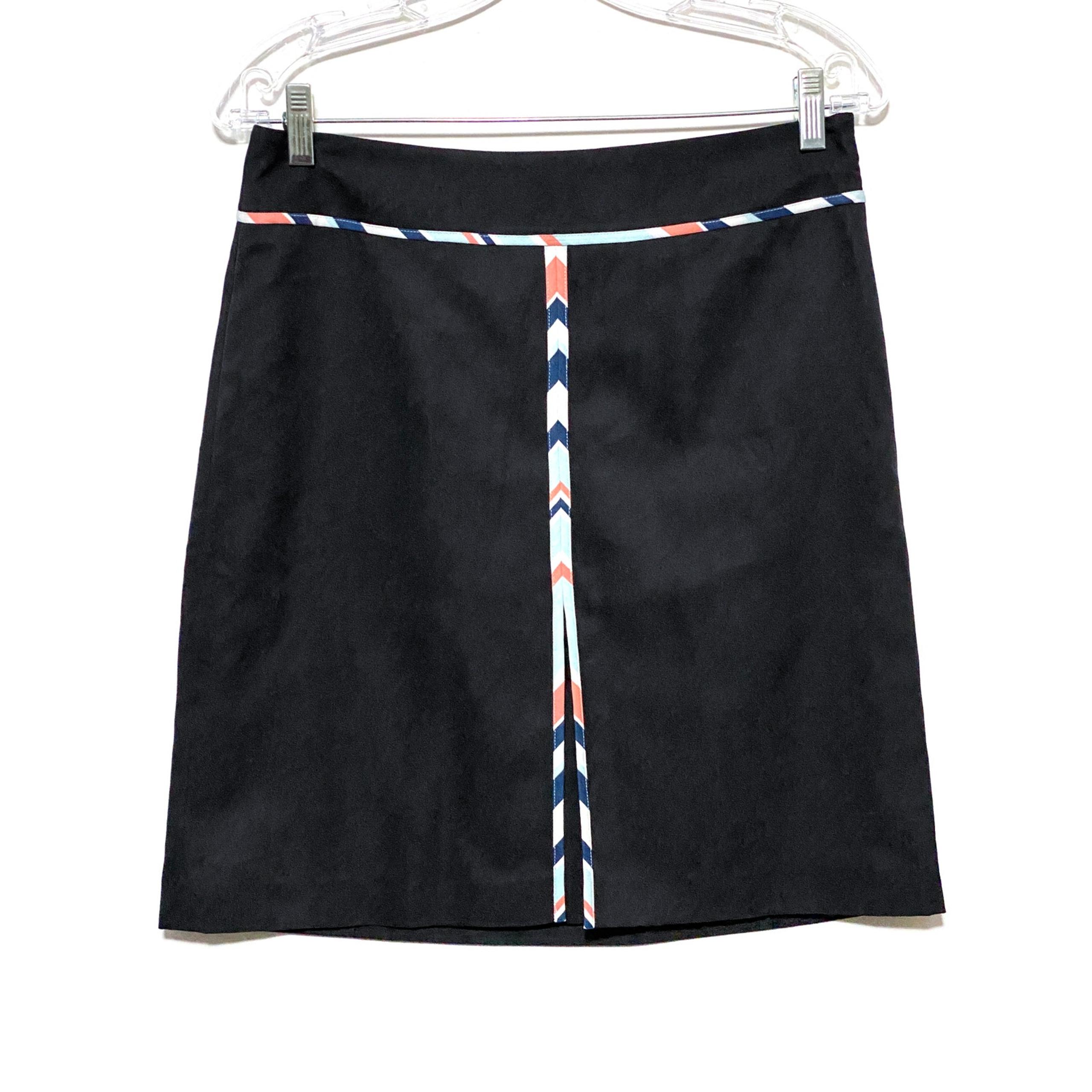 Ann Taylor LOFT Petites A Line Skirt Black Flat Front Chevron Piping Womens 6P