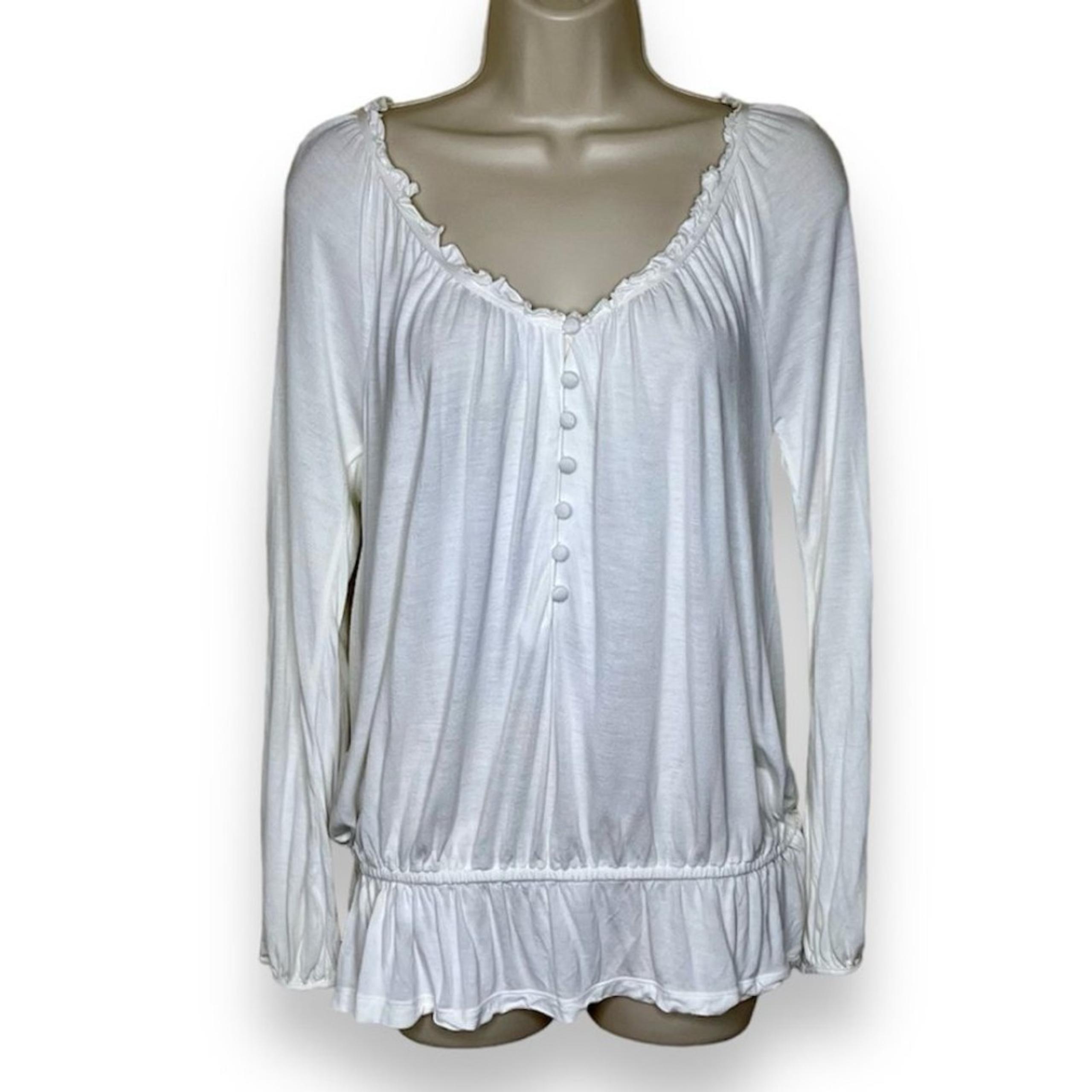 Old Navy Boho Ruffle Neck Long Sleeve Peplum Cream Rayon Shirt Women Medium