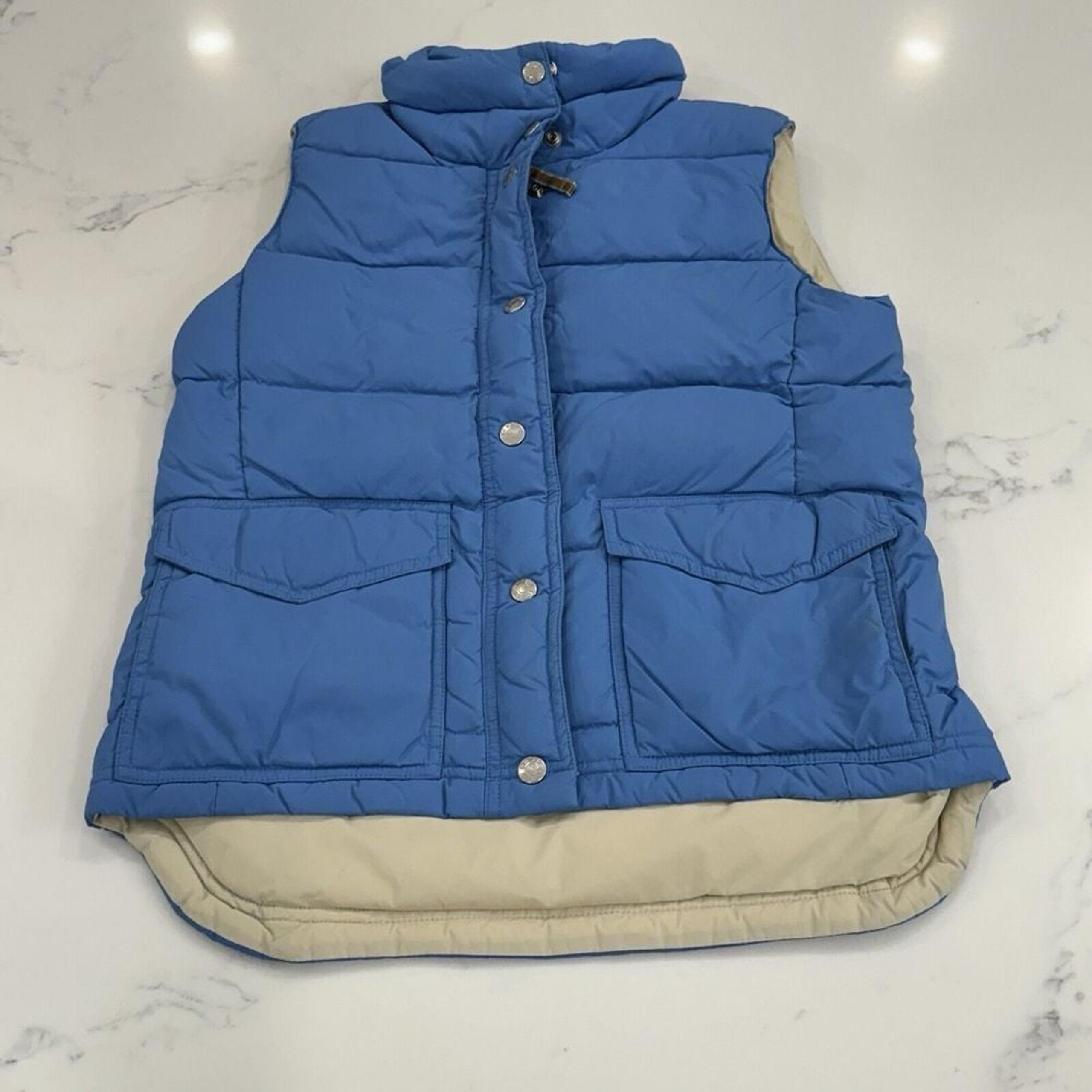 J Crew Down Puffer Vest Jacket Women's XS Blue with Cream Lining
