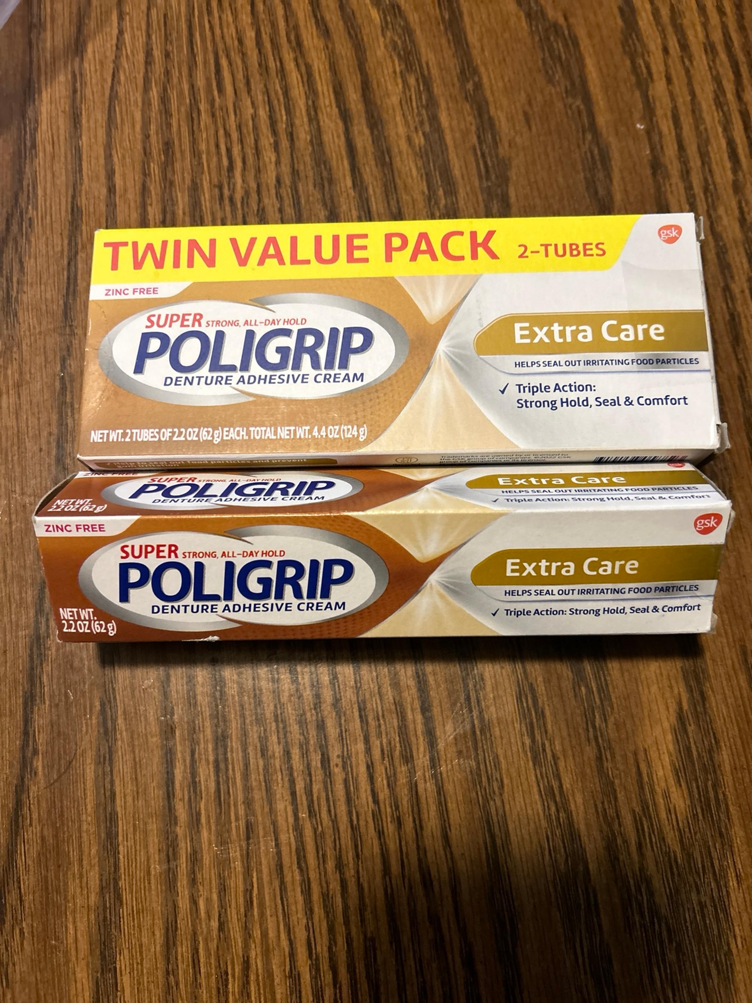Super Poligrip Extra care denture adhesive cream bundle 3 tubes NEW