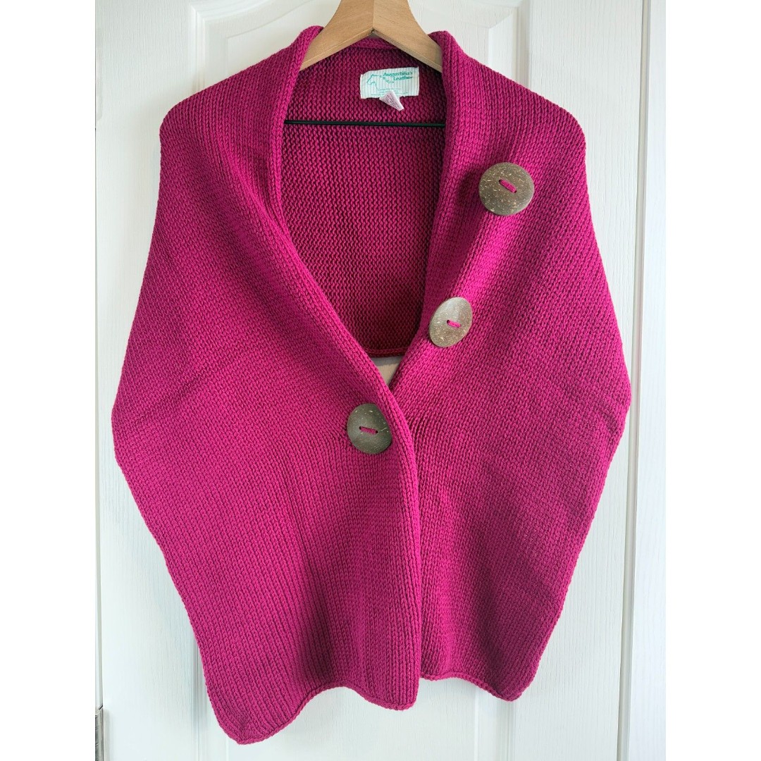Augustina's Leather Carmel California Pure Handknit Shawl Button Detail One Size