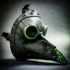 Adjustable Grey Plague Doctor w/ Green Goggles Bird Beak Masquerade Mask #1080
