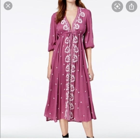 Free People Fable Midi Flowy Embroidered Dress Small