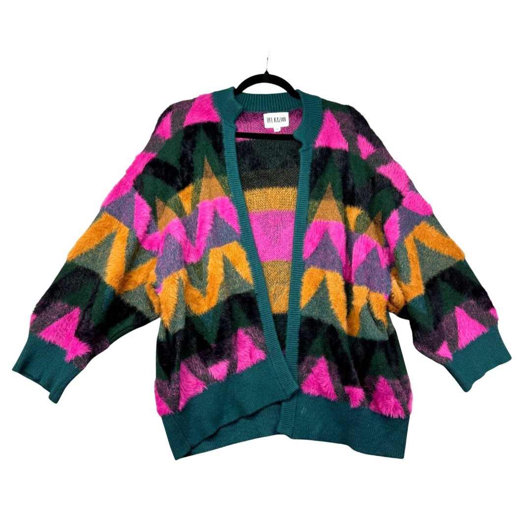 Bel Kazan Anthropologie Sweater Cardigan Women's OS Open Front Eyelash Chevron