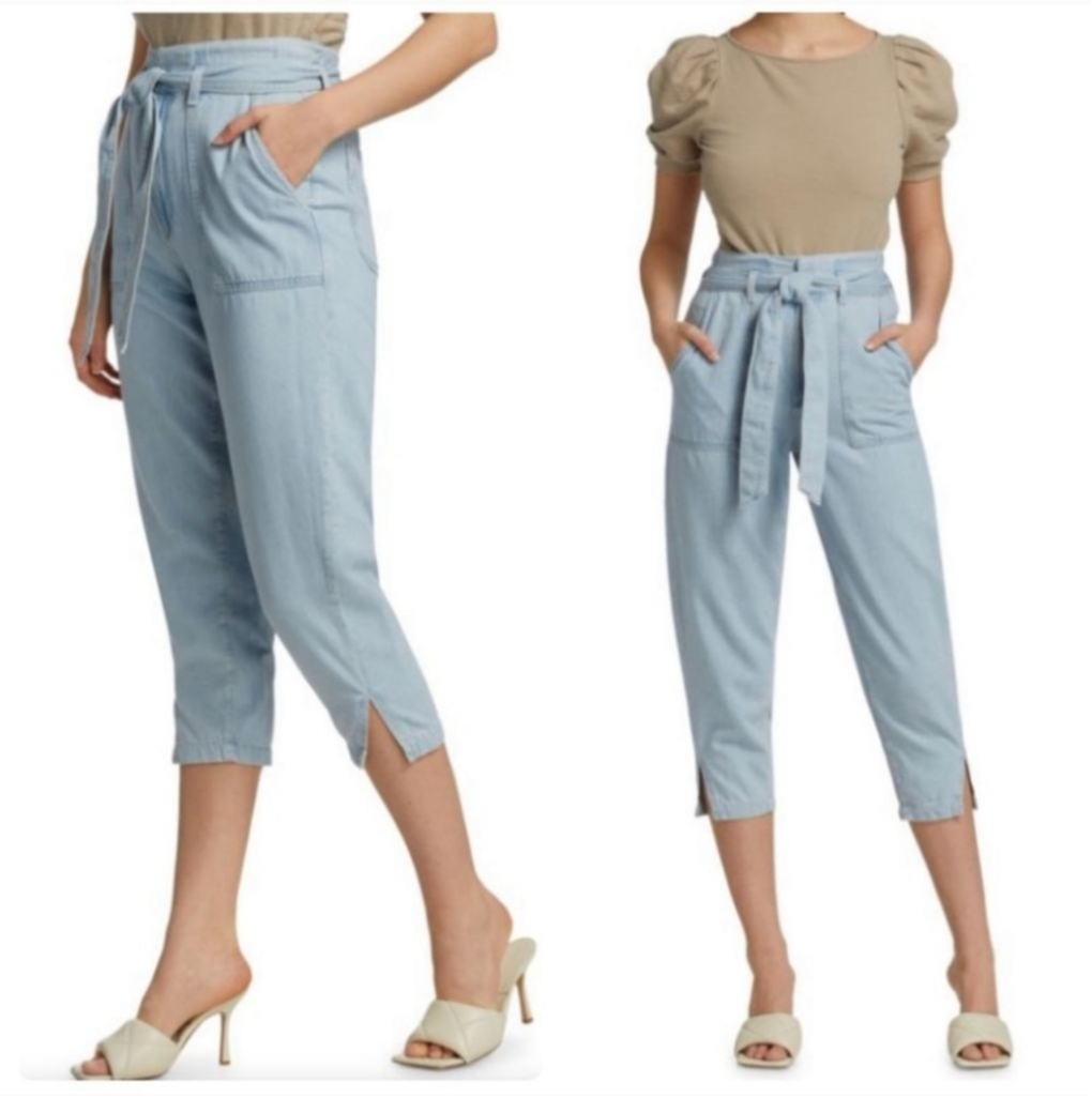 AG Adriano Goldschmied Paperbag Renn Tie-Front Cropped Jeans SZ 27