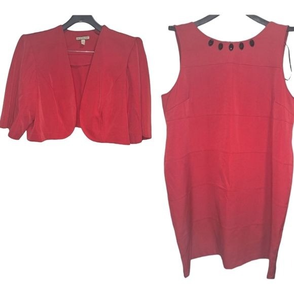 Maya Brooke 22W Red Black Jem Neckline 3/4 Top Midi Dress